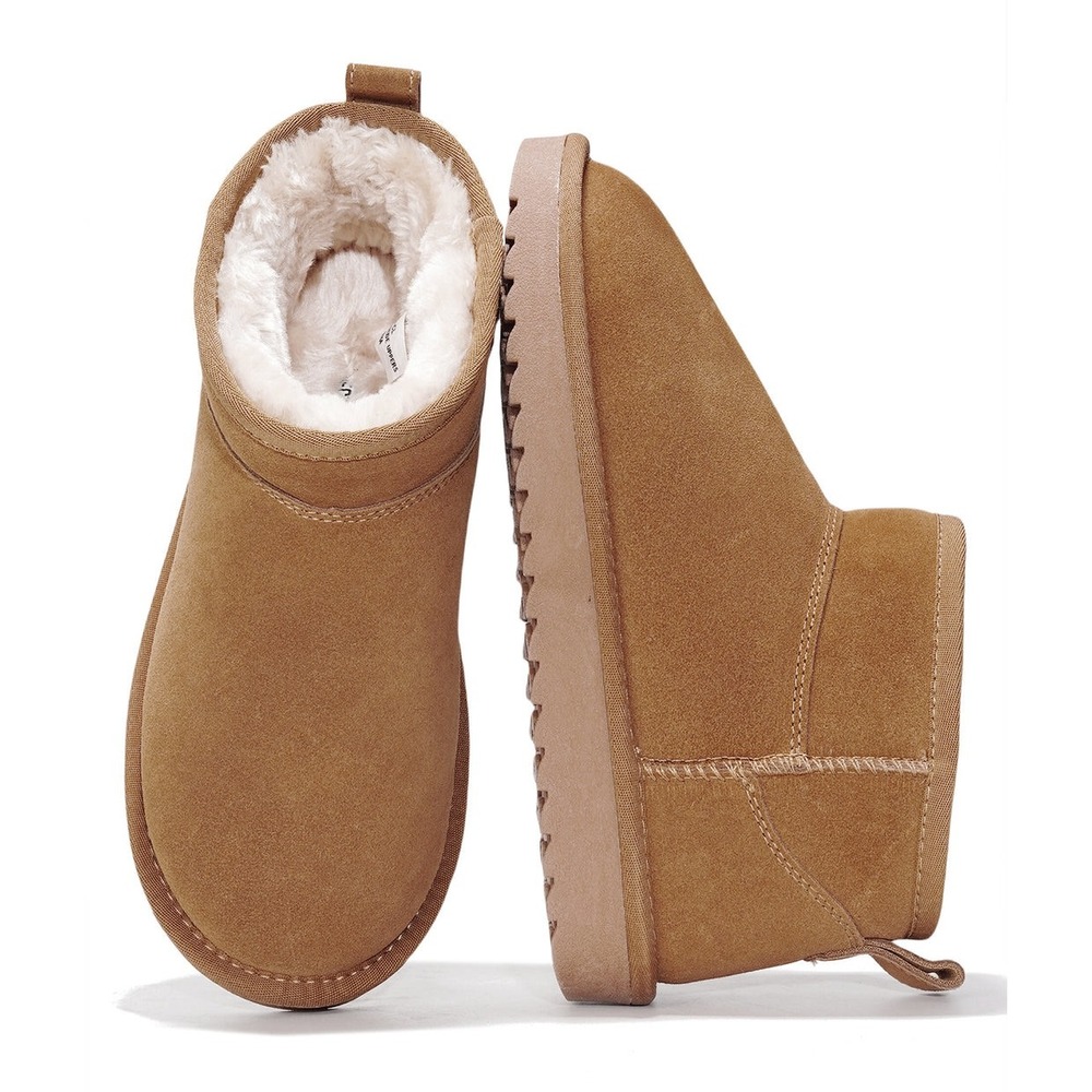 Project Cloud Hippy Women Chestnut Suede Fur Lined Mini Ankle Boots Sz 9 NEW